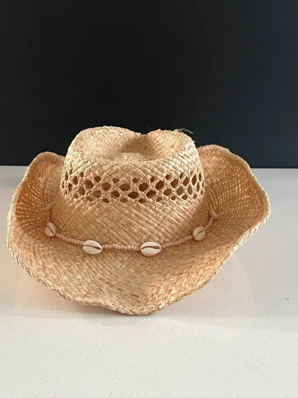 LACK OF COLOR Raffia Seashells Cowboy Hat size S